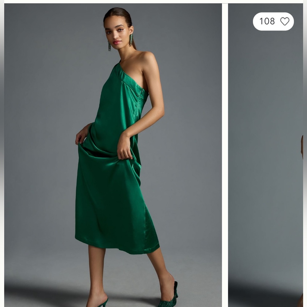 BHLDN Green One-Shoulder Dress